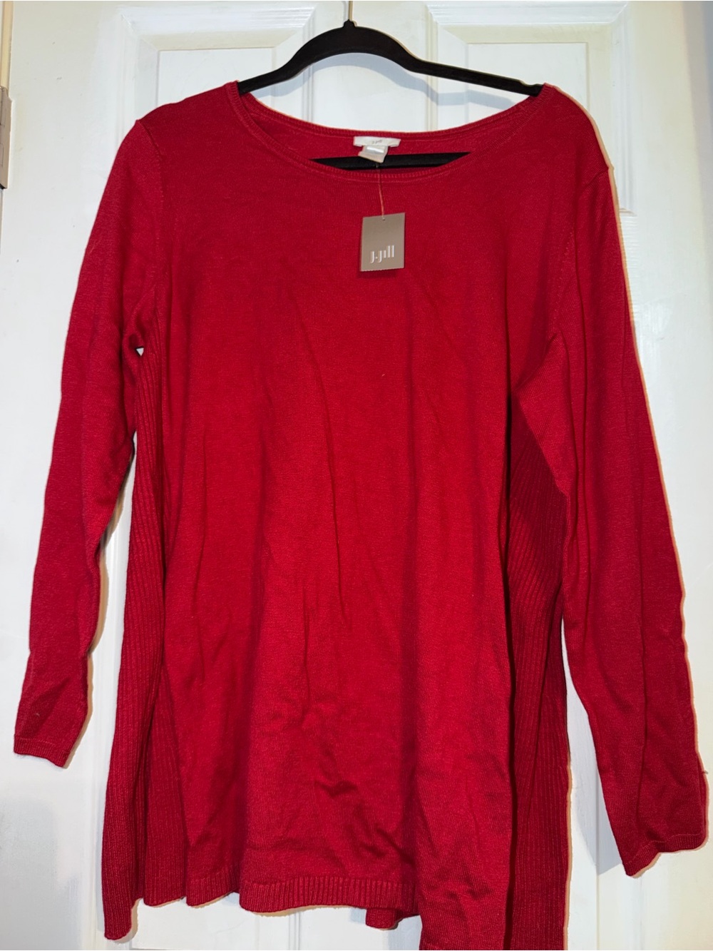 J. Jill Red Long-Sleeve Knit Tunic Top petite large NWT